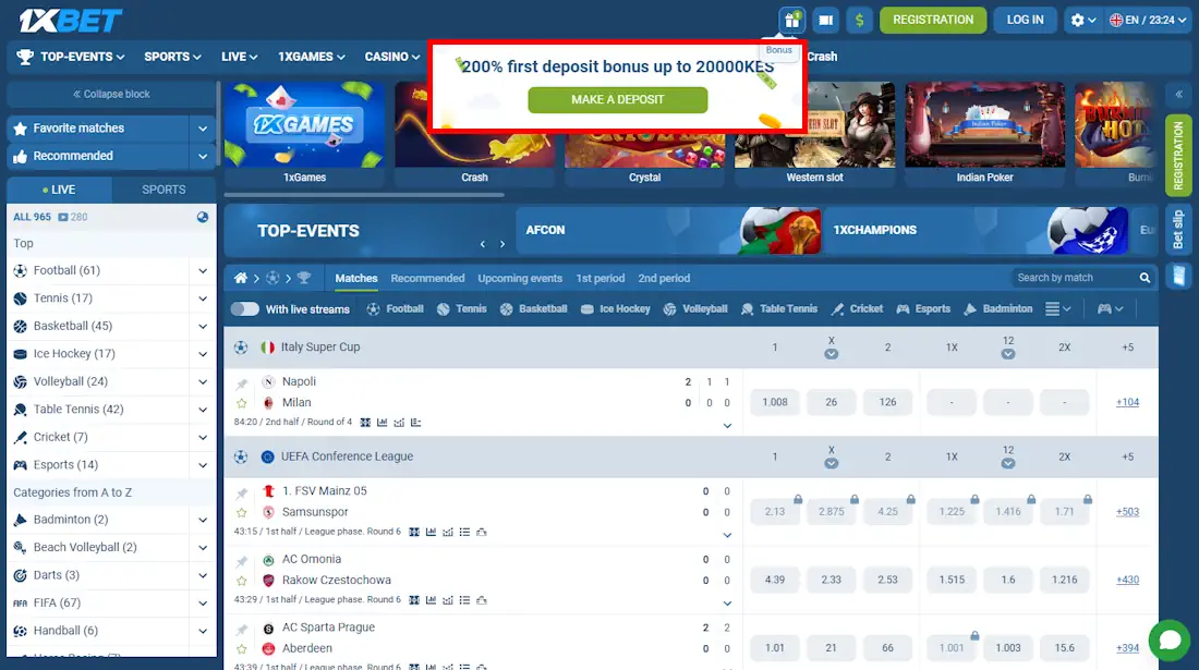 1xBet Casino And Sportsbook Screenshot